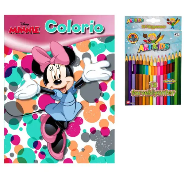 Colorio Minnie Mouse Malebog og ARTKIDS Pakke Med 18 Stk. Farveblyanter