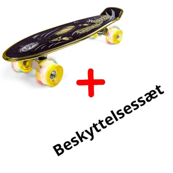 California Golden Speed Skateboard Med LED-Lys + Beskyttelsessæt