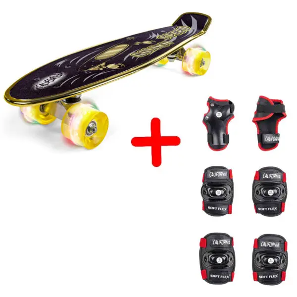 California Golden Speed Skateboard Med LED-Lys + Beskyttelsessæt 1