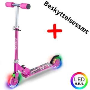 California Løbehjul Pink Med LED-Lys + Beskyttelsessæt - Flere Størrelser