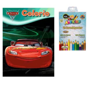 Colorio Malebog Cars 3 og ARTKIDS Pakke Med 12 Stk. Tykke Farveblyanter Og Dobbelt Spidser