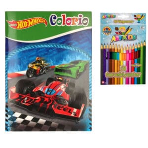 Colorio Hot Wheels Race Malebog grøn og ARTKIDS Pakke Med 18 Stk. Farveblyanter