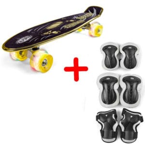 California Golden Speed Skateboard Med LED-Lys + Beskyttelsessæt 2